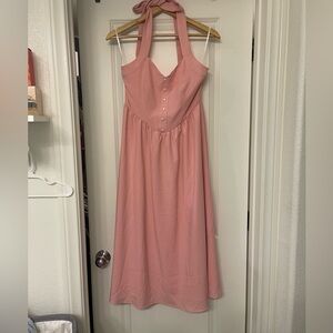 Pink Halter Midi Dress